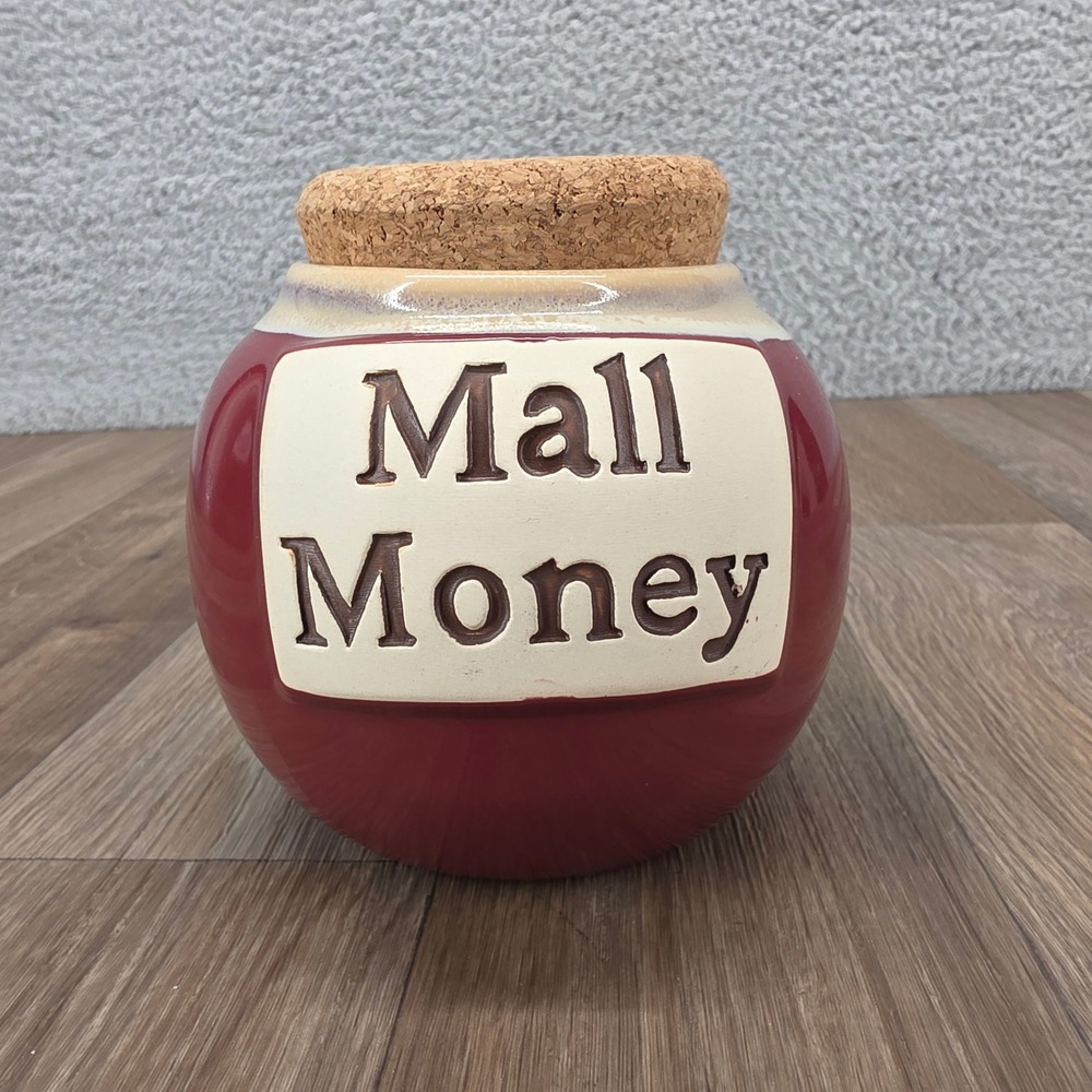 Novelty Mall Money Ceramic Piggy Bank Coin Holder Jar with Cork Stopper Burgandy